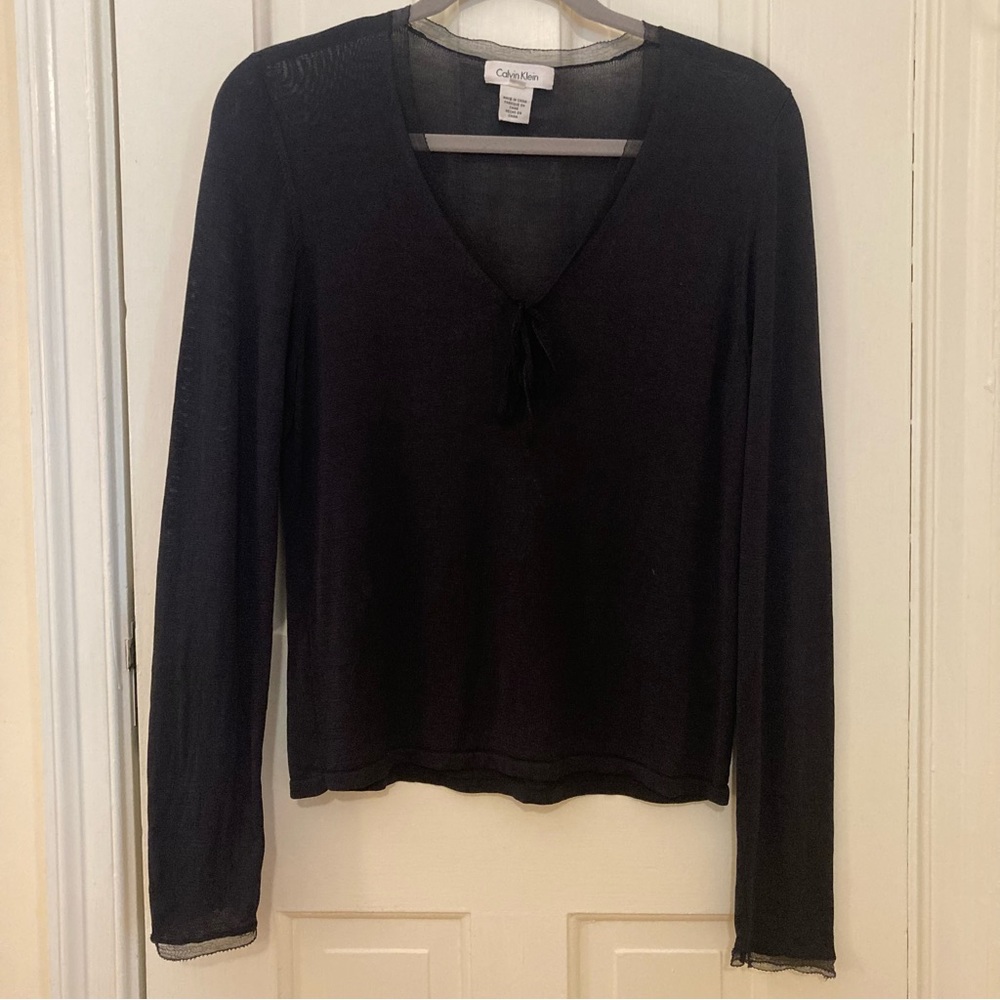 Vintage Calvin Klein navy silk knit lightweight sweater top